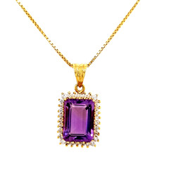 Pre Owned 18ct Amethyst and CZ Pendant and Chain ZN901